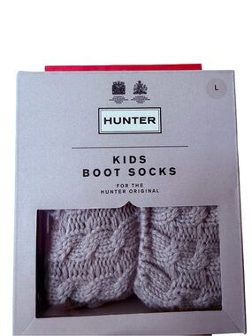 Hunter Kids Boot Socks Cable Knit Tall L Greige Original Rain Boot Liners NIB